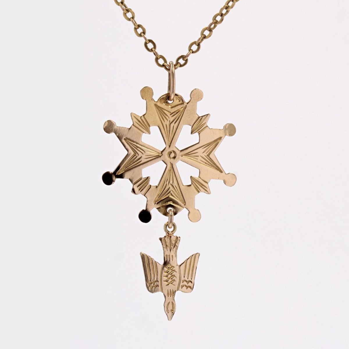 Pendentif Huguenote croix en or jaune - Castafiore