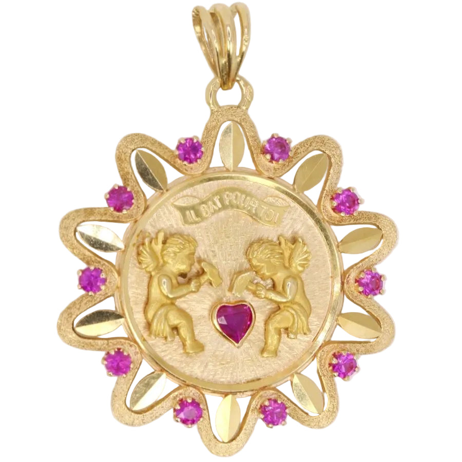 Pendentif Il bat pour toi grand modèle en or jaune et rubis - Castafiore
