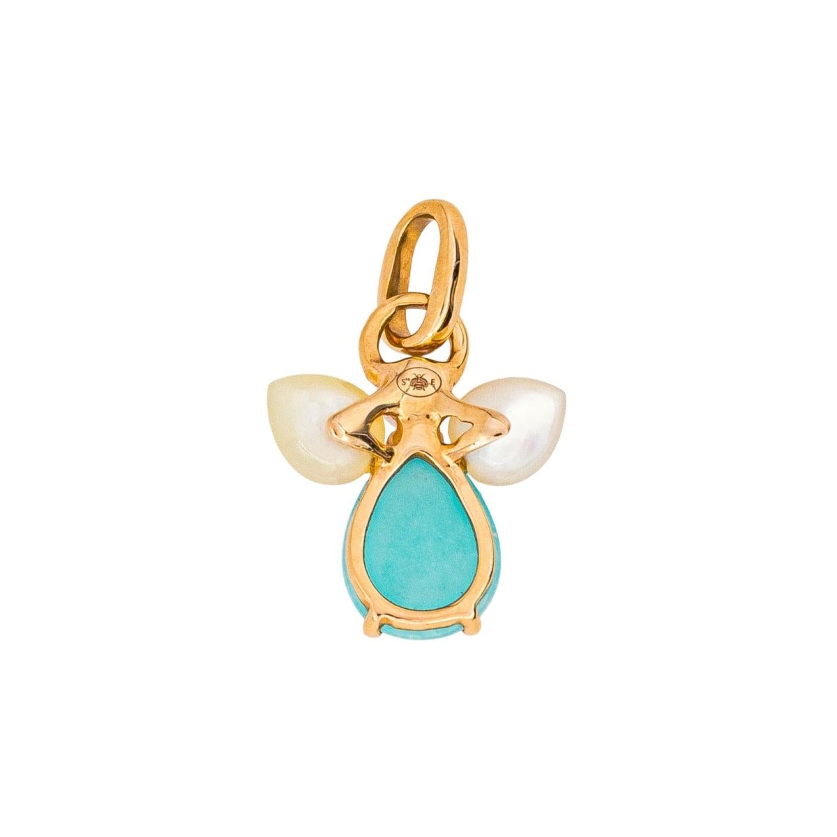 Pendentif ISABELLE LANGLOIS "Mon Ange" en or rose, amazonite, nacre et perle - Castafiore