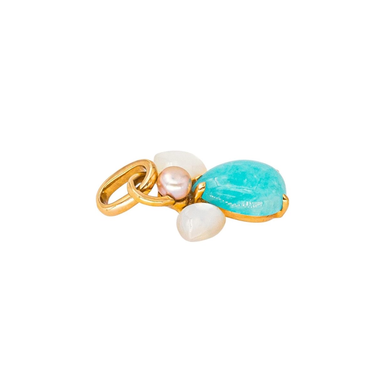 Pendentif ISABELLE LANGLOIS "Mon Ange" en or rose, amazonite, nacre et perle - Castafiore