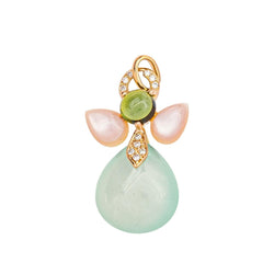 Pendentif ISABELLE LANGLOIS "Mon Ange" en or rose, calcite, nacre, tourmaline et diamants - Castafiore