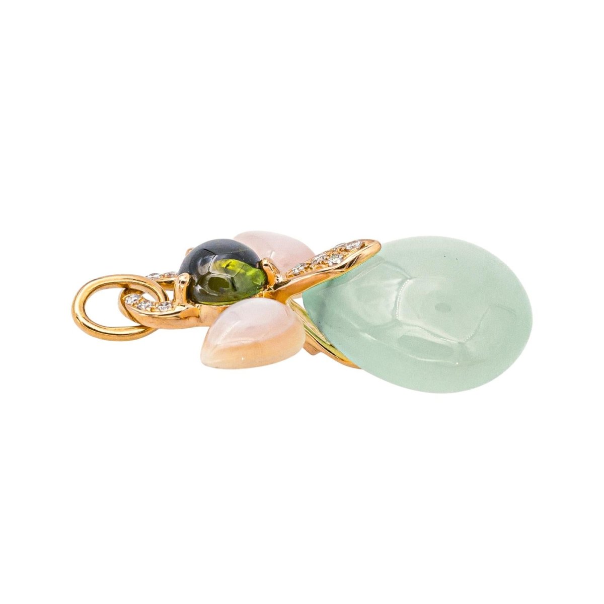 Pendentif ISABELLE LANGLOIS "Mon Ange" en or rose, calcite, nacre, tourmaline et diamants - Castafiore