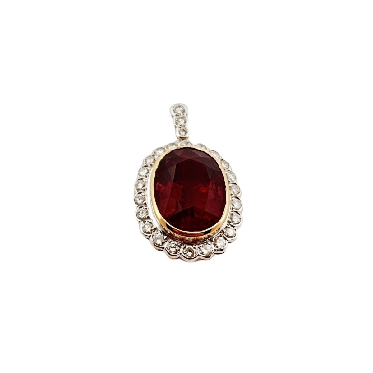 Pendentif marguerite en or deux tons tourmaline et diamants - Castafiore