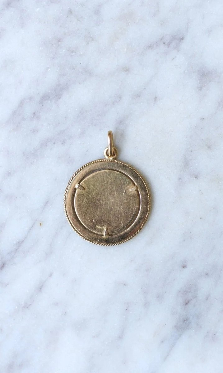Pendentif médaille astrologique Verseau, or et émail - Castafiore