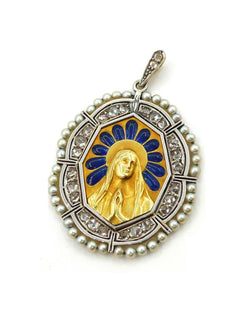 Pendentif MEDAL en or, platine, diamants, émeraudes et perles - Castafiore