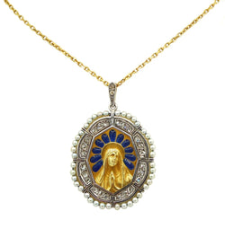 Pendentif MEDAL en or, platine, diamants, émeraudes et perles - Castafiore