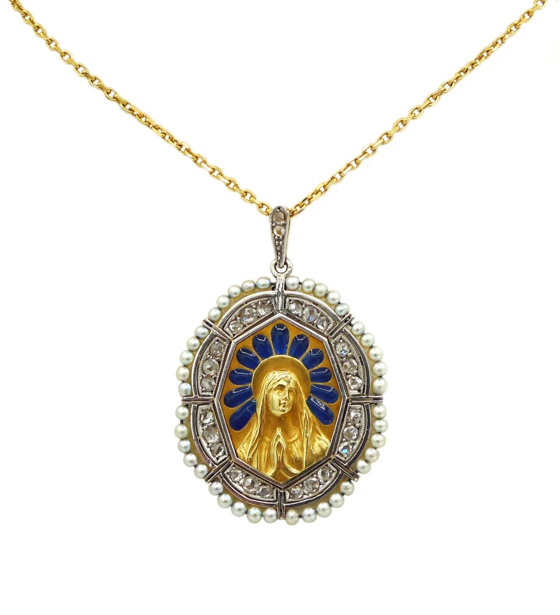 Pendentif MEDAL en or, platine, diamants, émeraudes et perles - Castafiore