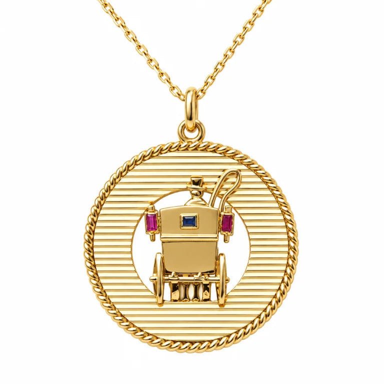 Pendentif MELLERIO en or jaune, saphir et rubis - Castafiore