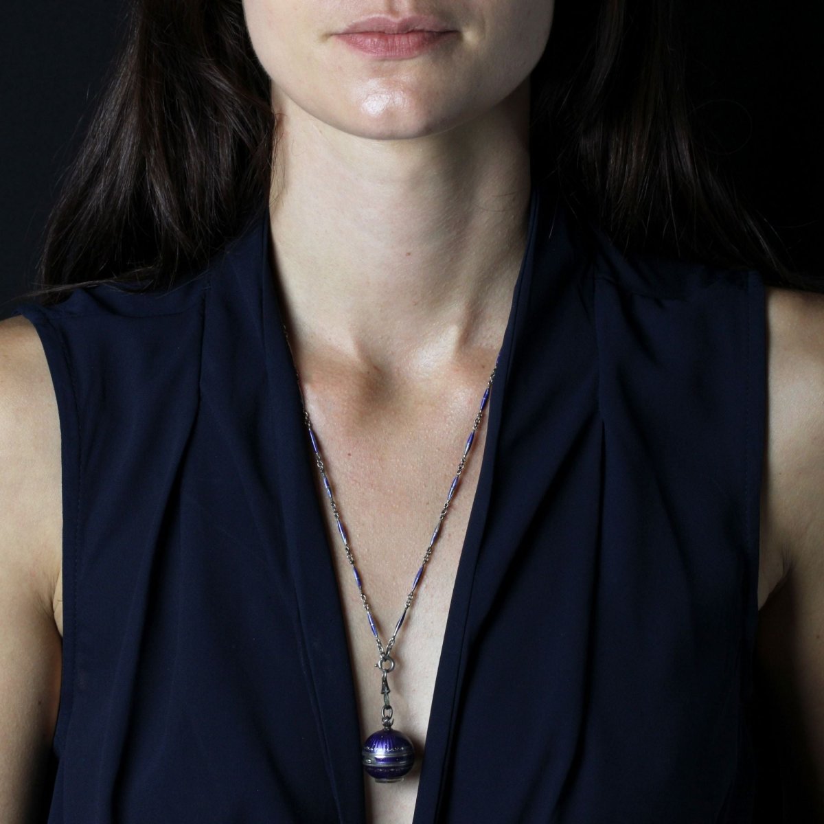 Pendentif MONTRE Boule de Genève en argent émaillé - Castafiore