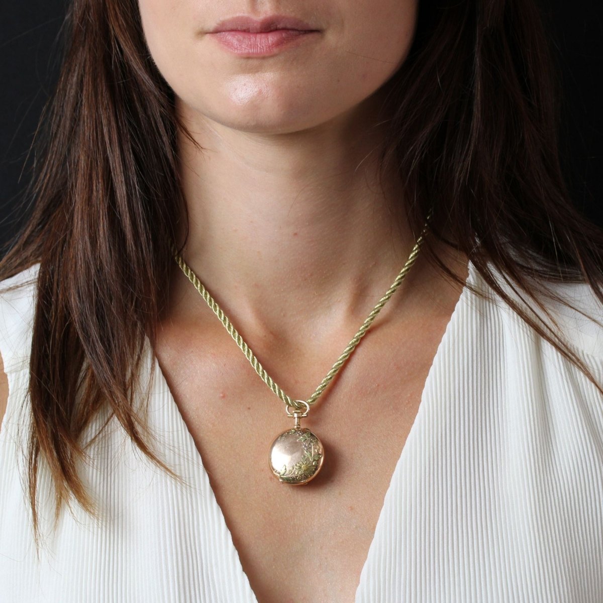 Pendentif MONTRE De col en or rose et or vert - Castafiore