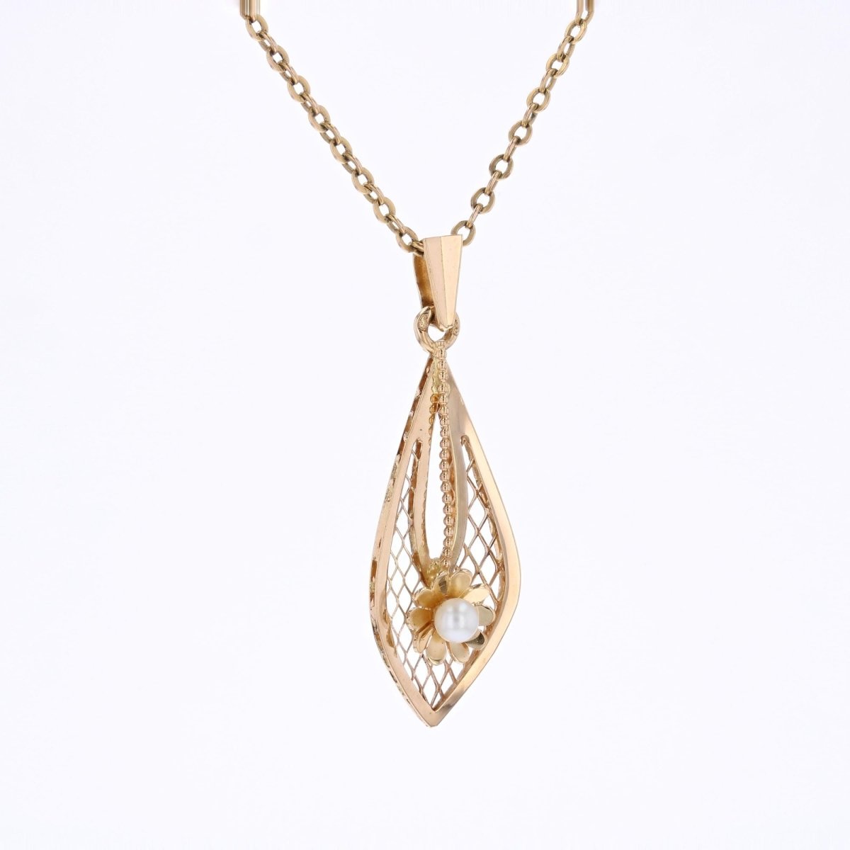 Pendentif or ajouré fleur et sa perle de culture - Castafiore