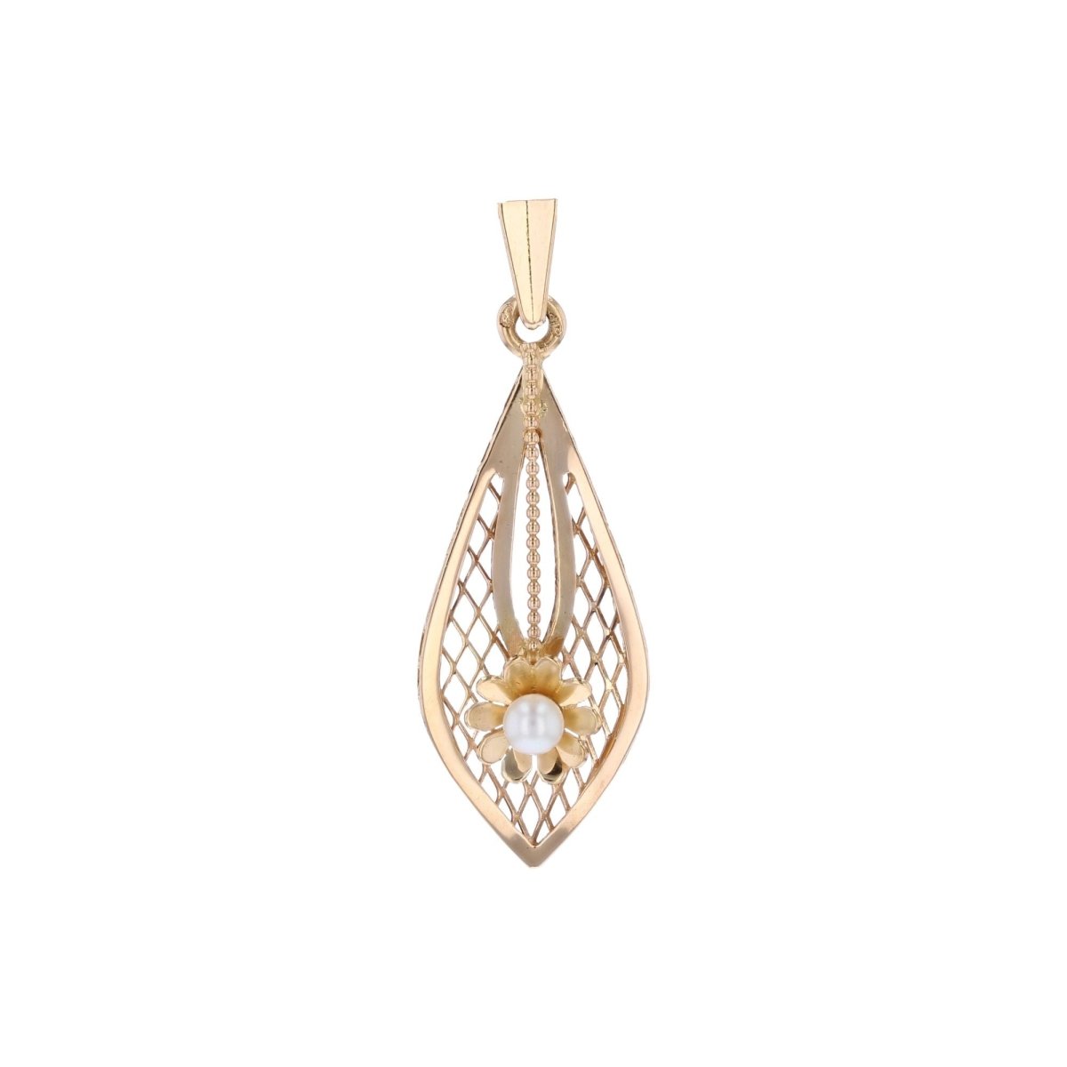 Pendentif or ajouré fleur et sa perle de culture - Castafiore