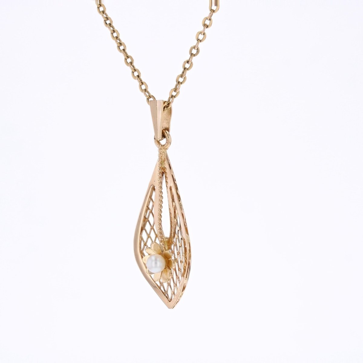 Pendentif or ajouré fleur et sa perle de culture - Castafiore