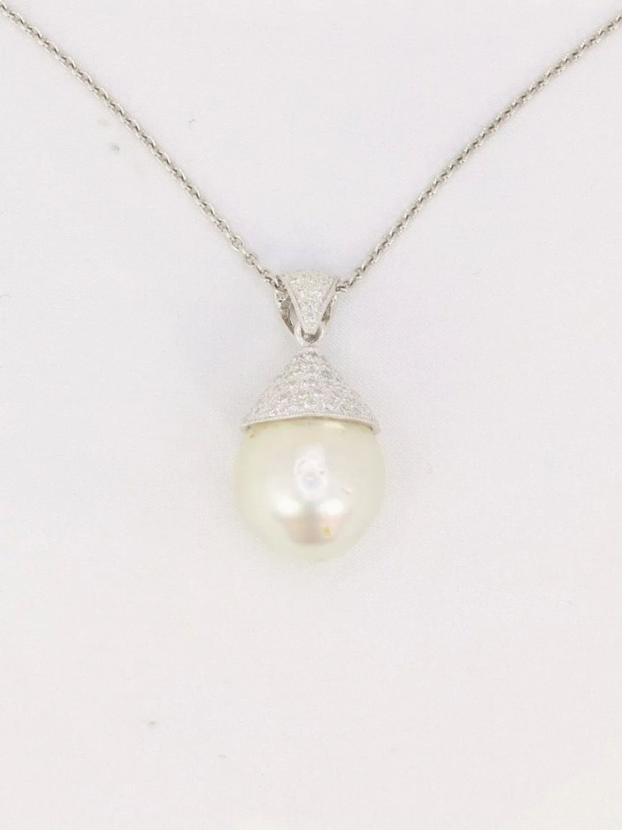 Pendentif or blanc diamants perle baroque - Castafiore
