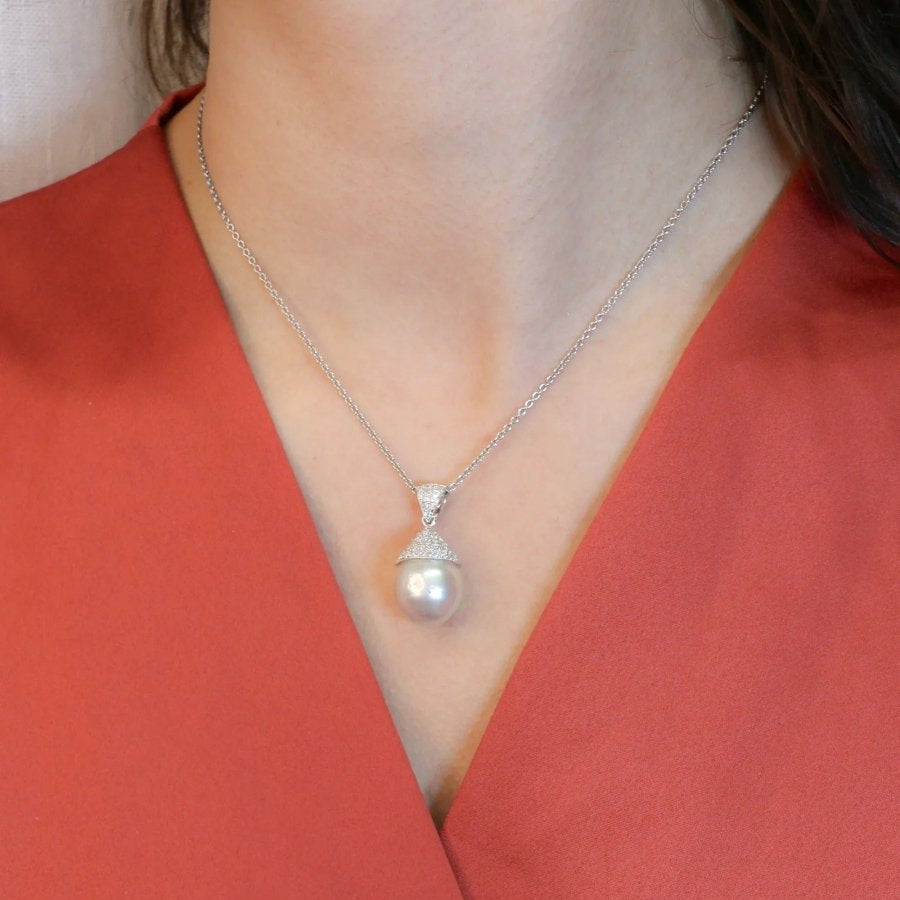 Pendentif or blanc diamants perle baroque - Castafiore