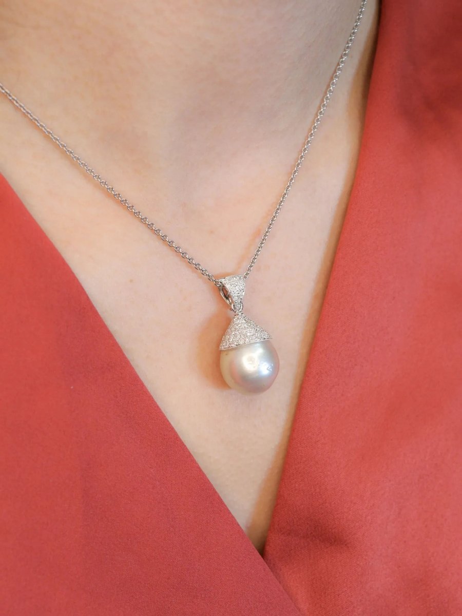 Pendentif or blanc diamants perle baroque - Castafiore