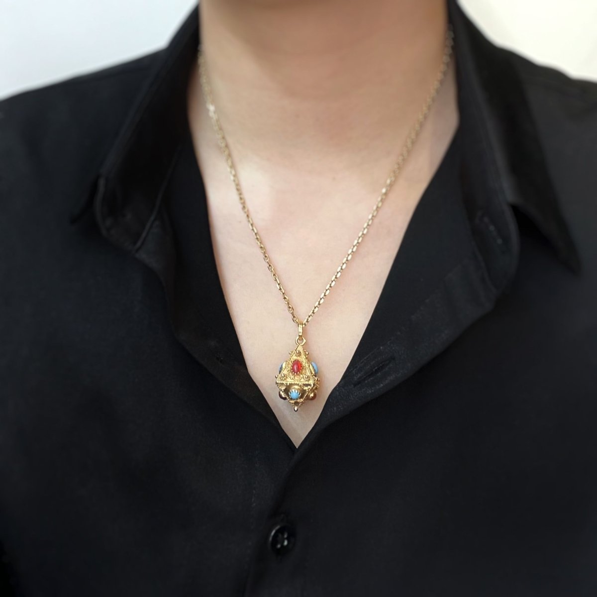 Pendentif - Or, cornalines & turquoises - Castafiore