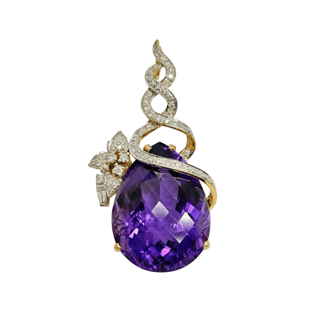 Pendentif or jaune, améthyste et diamants - Castafiore