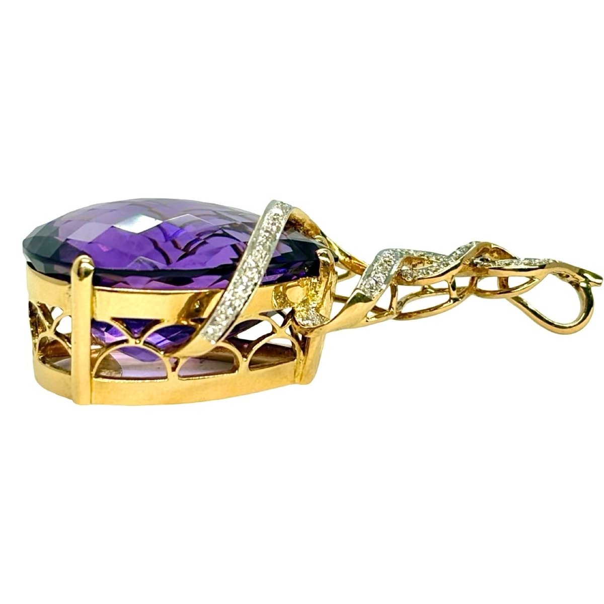 Pendentif or jaune, améthyste et diamants - Castafiore