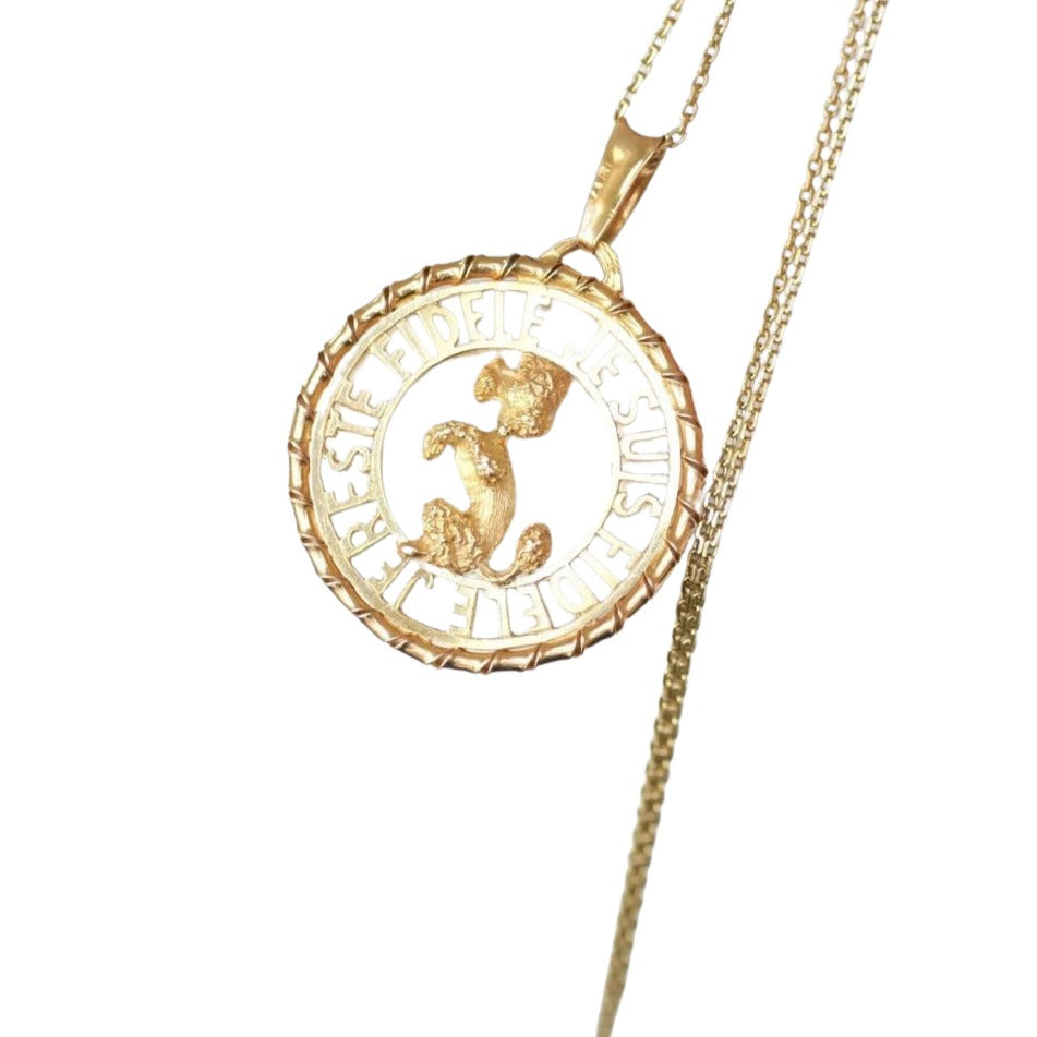 Pendentif Or jaune Caniche Je Suis Fidèle Je Reste Fidèle - Castafiore