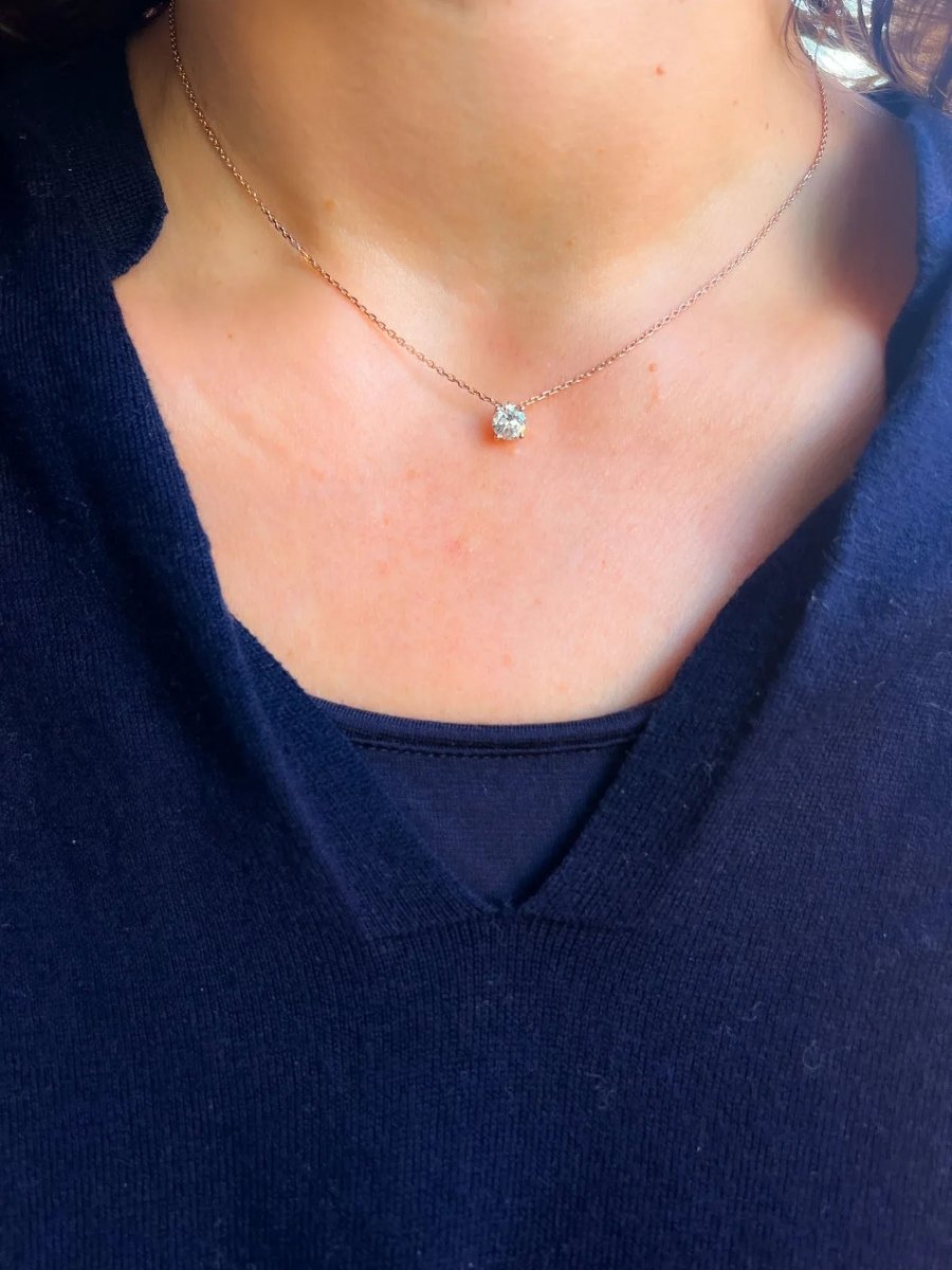 Pendentif orné d'un diamant taille ancienne or rose - Castafiore