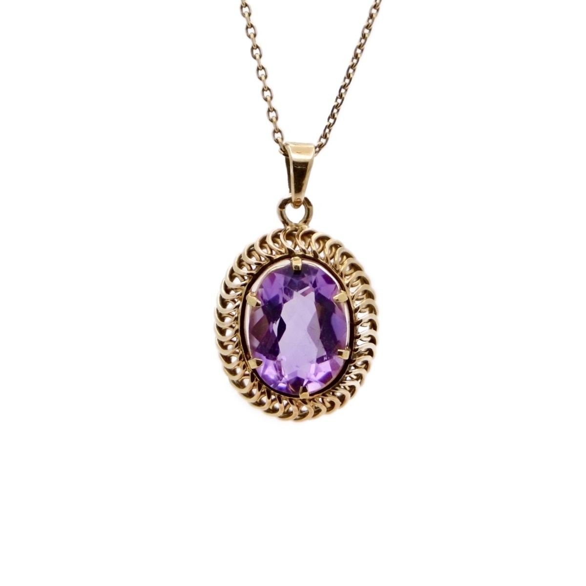 Pendentif ovale en or jaune et améthyste - Castafiore
