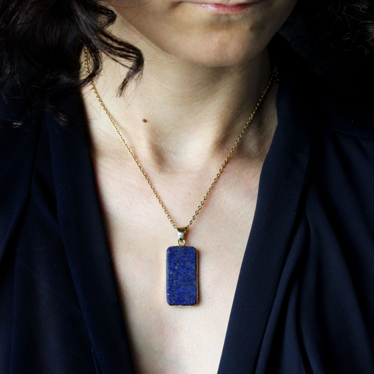 Pendentif PLAQUE Lapis lazuli en or jaune - Castafiore