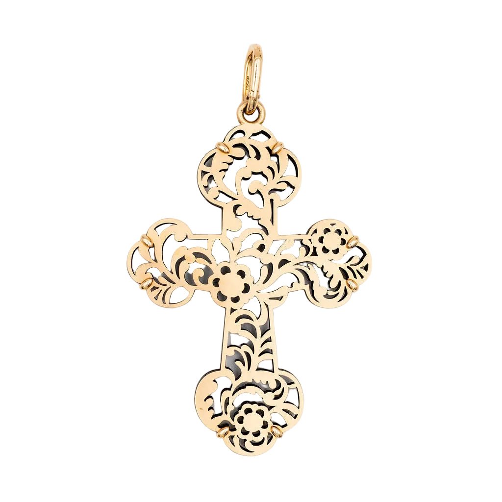Pendentif POMELLATO Victoria croix en or rose et jais - Castafiore
