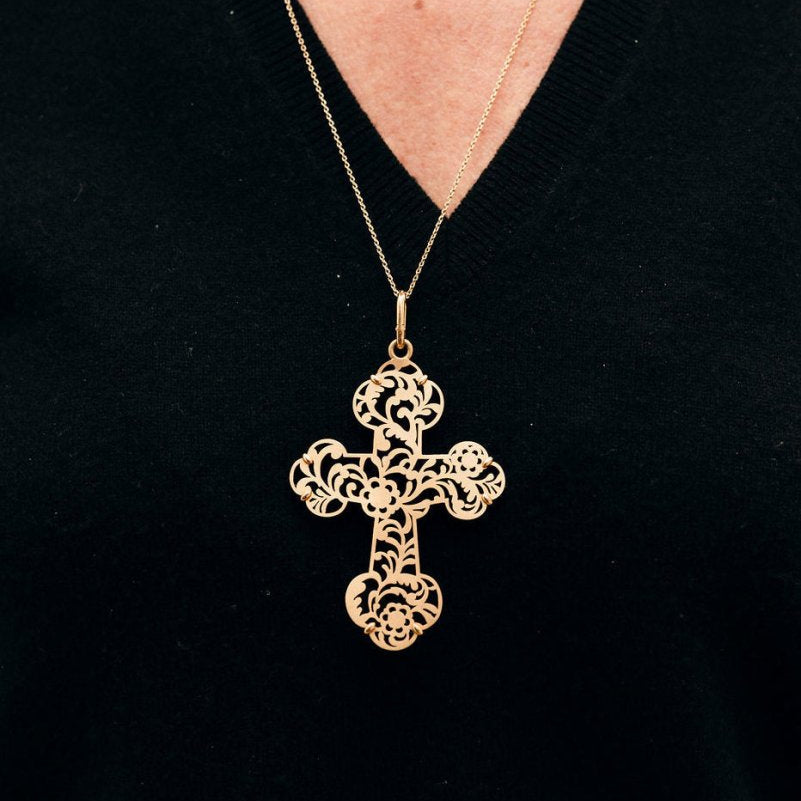 Pendentif POMELLATO Victoria croix en or rose et jais - Castafiore