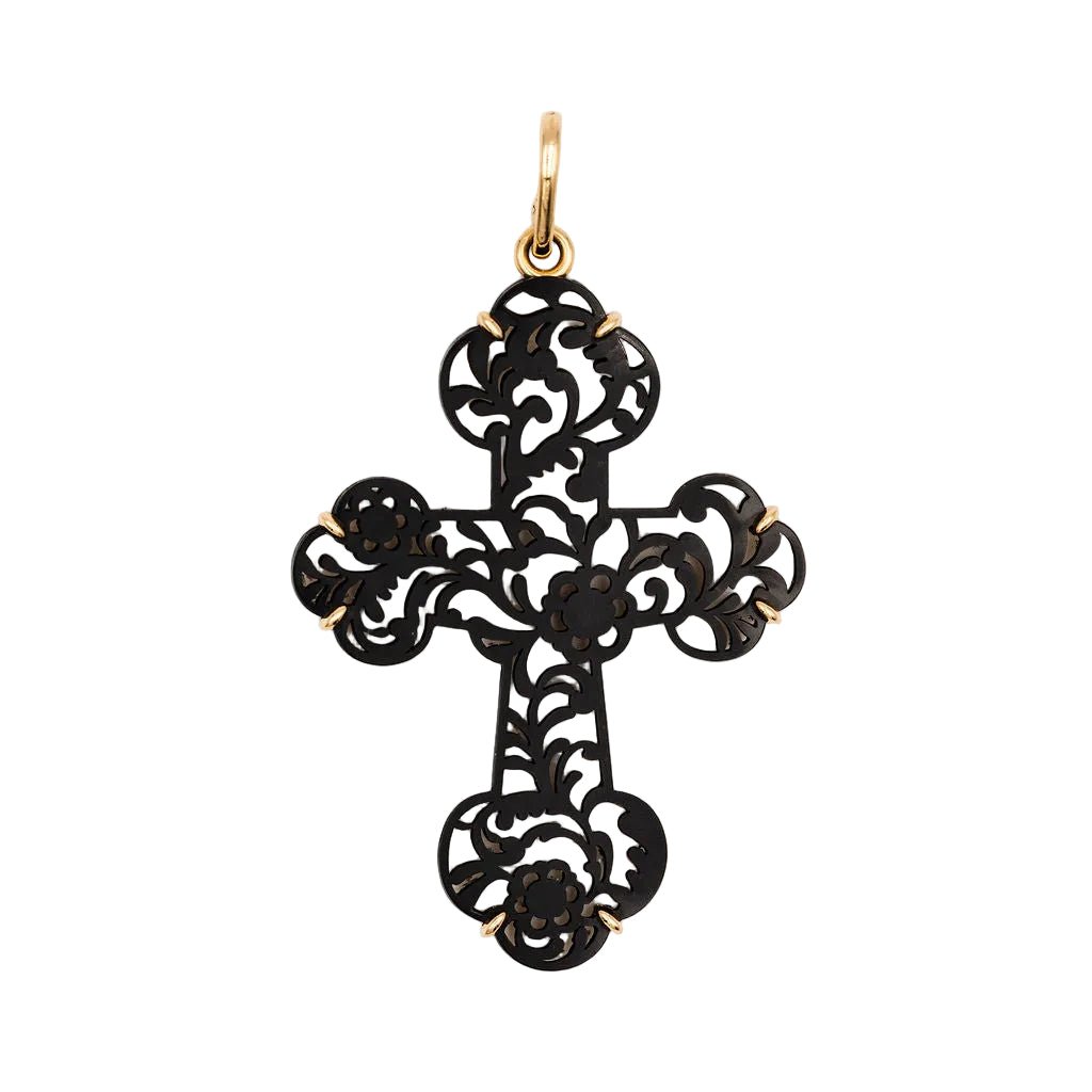 Pendentif POMELLATO Victoria croix en or rose et jais - Castafiore