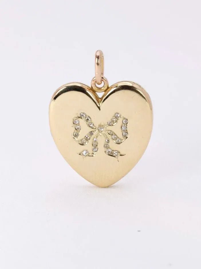 Pendentif porte photo coeur Art Nouveau or jaune diamants taille rose - Castafiore