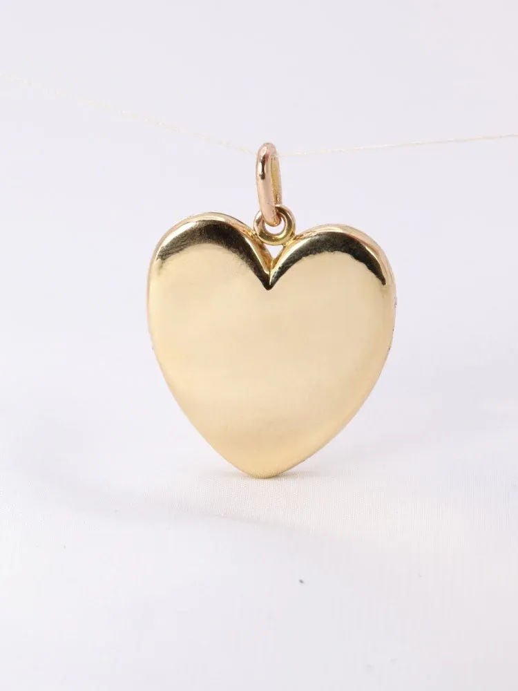 Pendentif porte photo coeur Art Nouveau or jaune diamants taille rose - Castafiore
