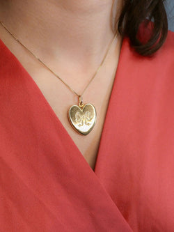 Pendentif porte photo coeur Art Nouveau or jaune diamants taille rose - Castafiore