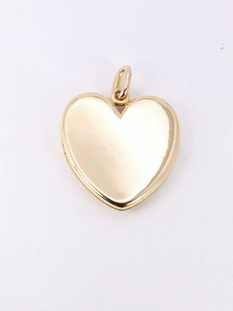 Pendentif porte photo coeur Art Nouveau or jaune diamants taille rose - Castafiore