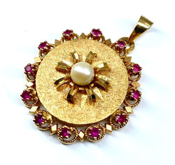 Pendentif porte photo en or 18 carats en perle et pierres rouges - Castafiore