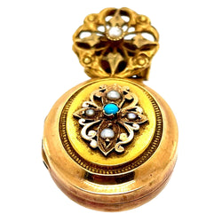 Pendentif Porte photo en or jaune turquoise perles - Castafiore