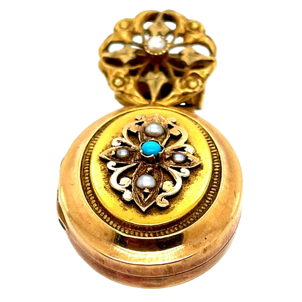 Pendentif Porte photo en or jaune turquoise perles - Castafiore