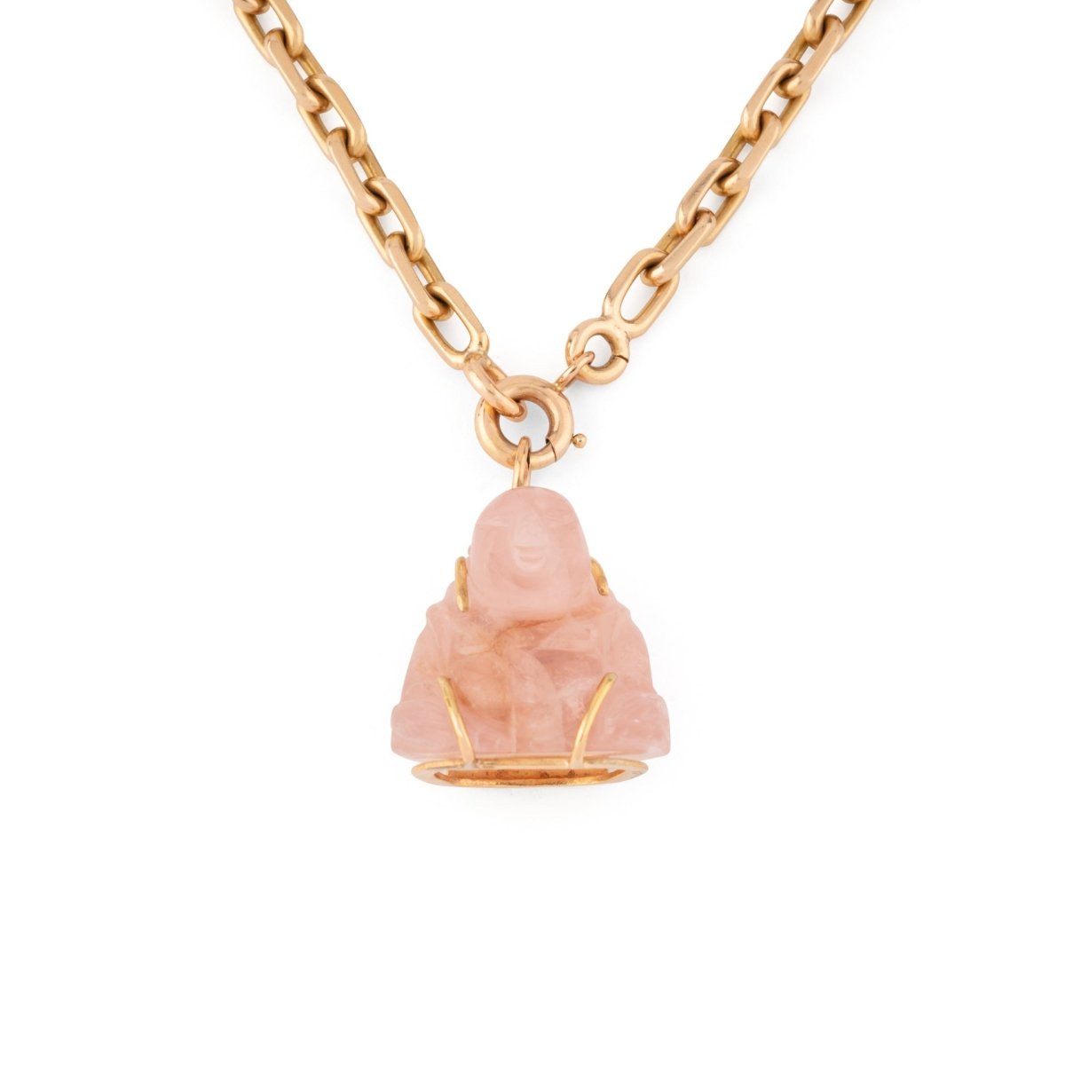 Pendentif représentant un Bouddha quartz rose sculptée - Castafiore