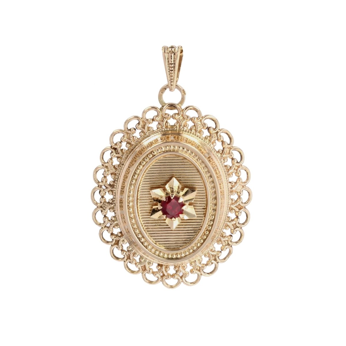 Pendentif rétro en or jaune pierre rouge - Castafiore
