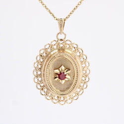 Pendentif rétro en or jaune pierre rouge - Castafiore