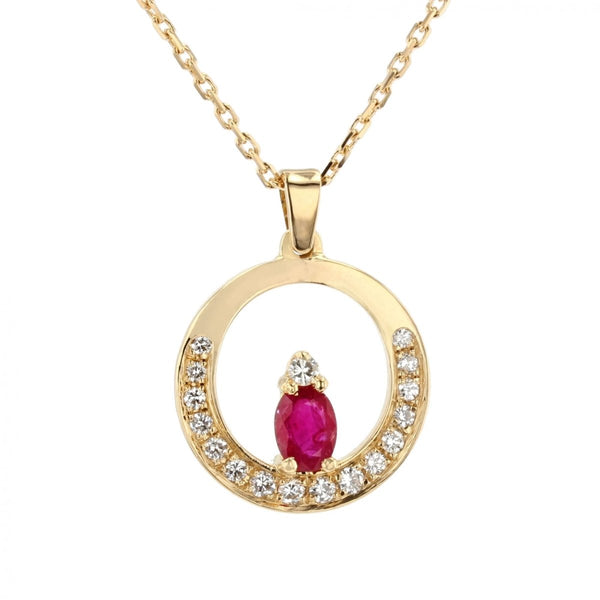 Pendentif En Or 18K Blanc - Diamant Naturel 1,15 Ct + Rubis - Cadeau Amour - Neuf étiquettes