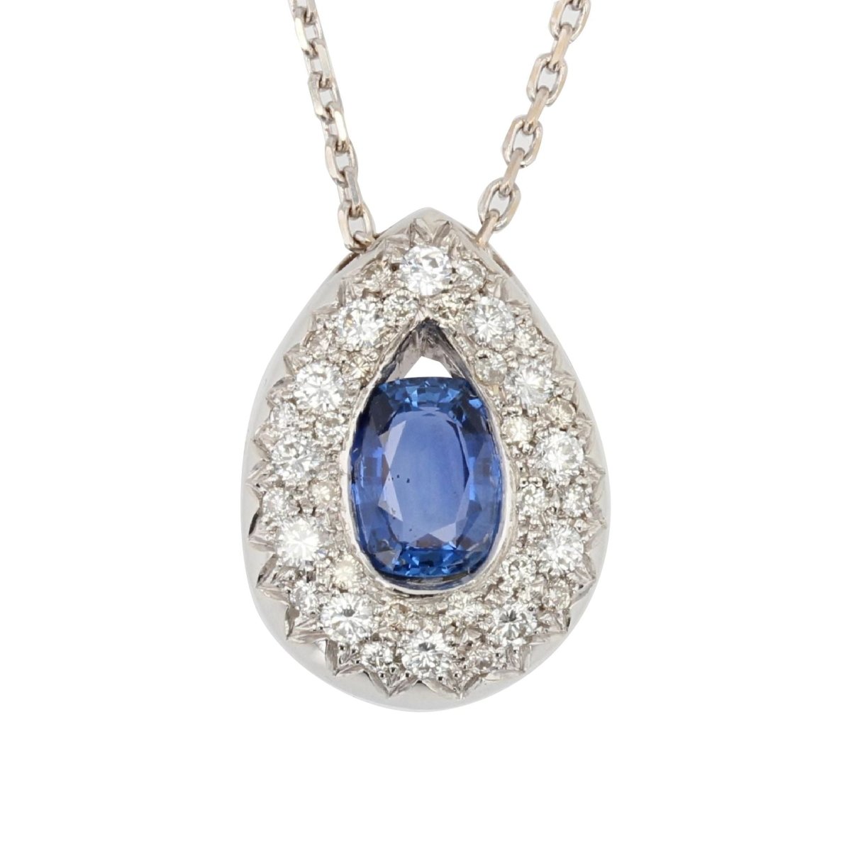 Pendentif saphir goutte en or blanc - Castafiore
