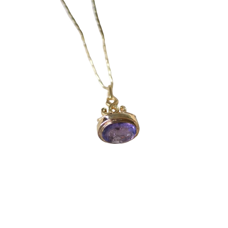 Pendentif Sceau Améthyste Intaille Armoirie Ecclésiastique sur Or Jaune - Castafiore