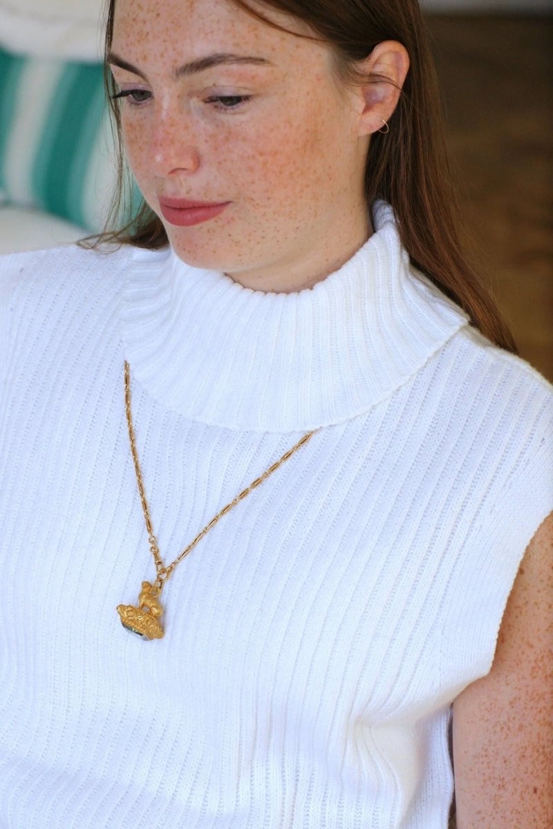 Pendentif, sceau Ancien, lion en or et aigue marine - Castafiore