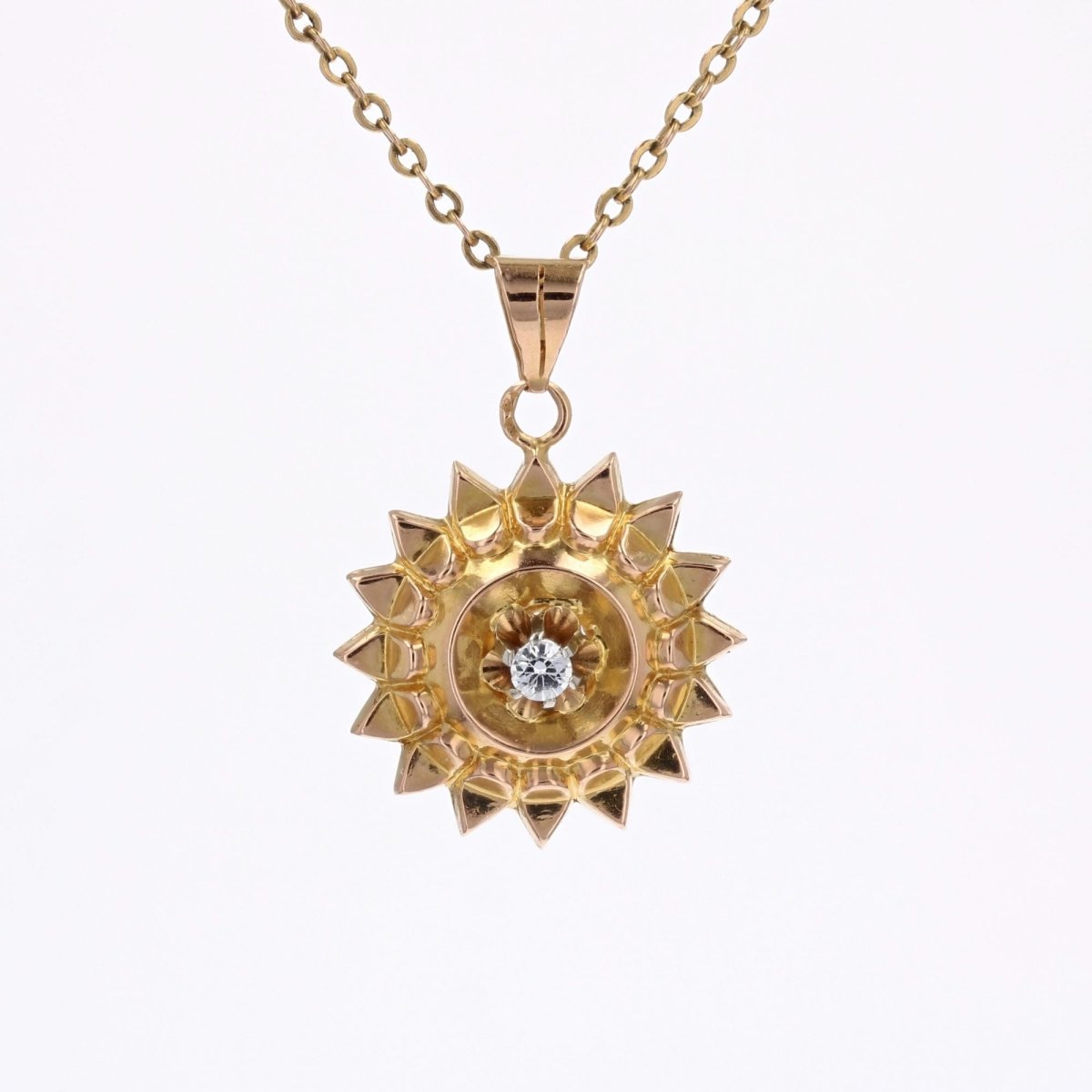 Pendentif soleil vintage or jaune pierre blanche - Castafiore