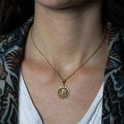 Pendentif soleil vintage or jaune pierre blanche - Castafiore