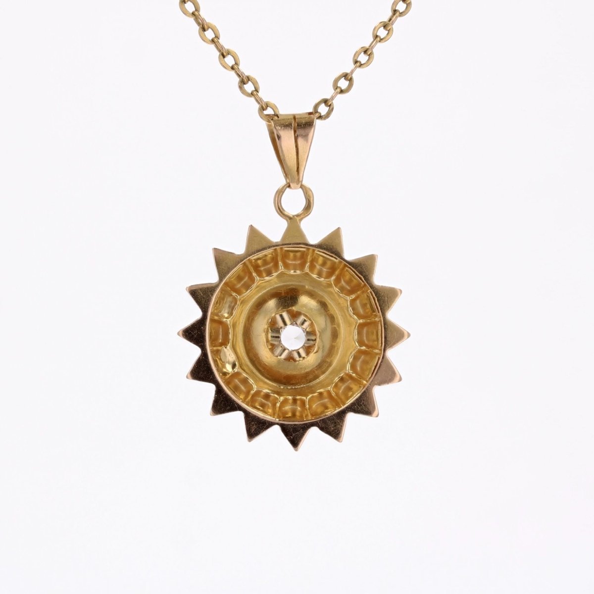 Pendentif soleil vintage or jaune pierre blanche - Castafiore
