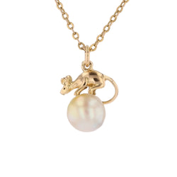 Gold mouse pendant on cultured pearl