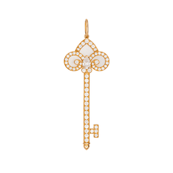 Pendentif TIFFANY & CO "Clé fleur de Lys" en or rose, nacre et diamants - Castafiore