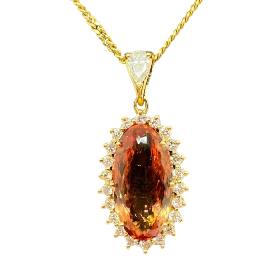 Pendentif Topaze impériale et diamants en or jaune - Castafiore